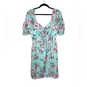 NSR aqua floral short sleeve short dress